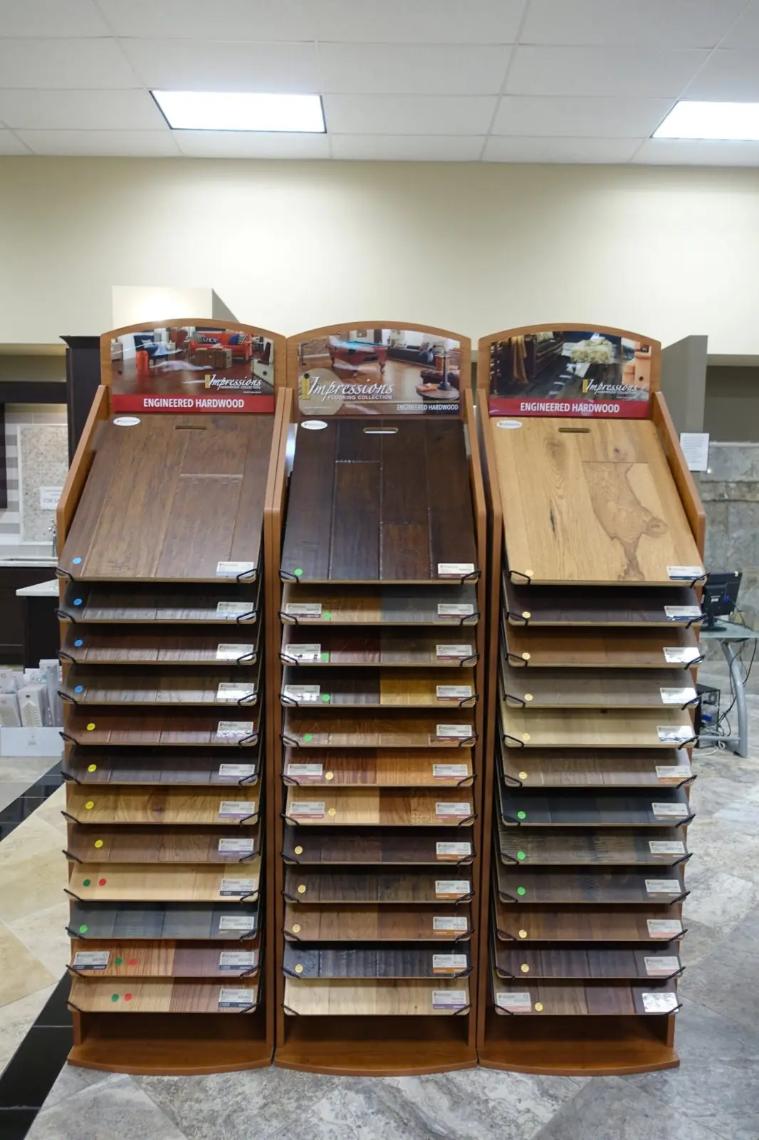 Engineered hardwood flooring sample displays
